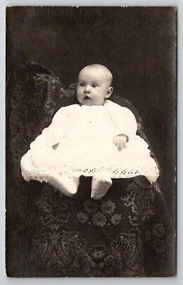 #ad RPPC Darling Victorian Baby On Beautiful Tapestry Cover Photo Postcard O22 $6.95