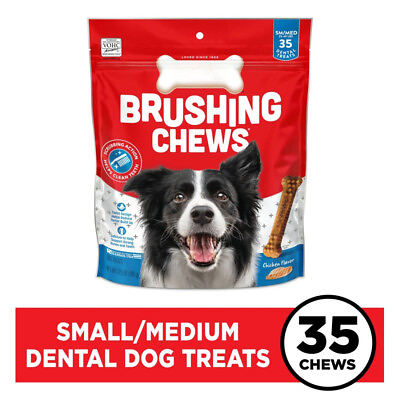 #ad Brushing Chews Daily Dental Dog TreatsSmall Medium27.5 oz Bag35 Bones per Bag $14.91