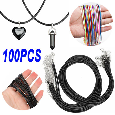 #ad 100PCS Necklace Braided Imitation Leather Rope Jewelry Making Chain Cord w Clasp $6.69