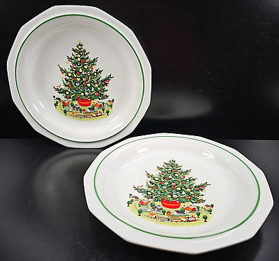 #ad 2 Pfaltzgraff Christmas Heritage Breakfast Plate Set Multisided Holiday Tree Lot $56.67