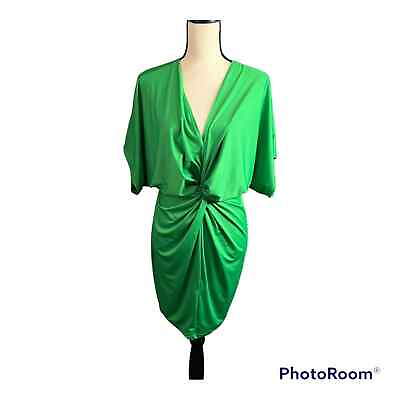 #ad Karlie NEW Green Cinched Waist quot;Twisted Moneyquot; Deep V Dress Sz M $45.00