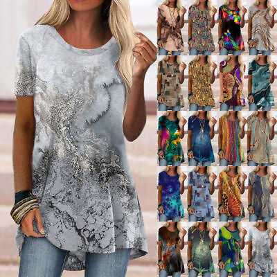 #ad Womens Boho Printed Casual Long Tops Ladies Tunic T Shirt Short Sleeve Blouse US $16.71