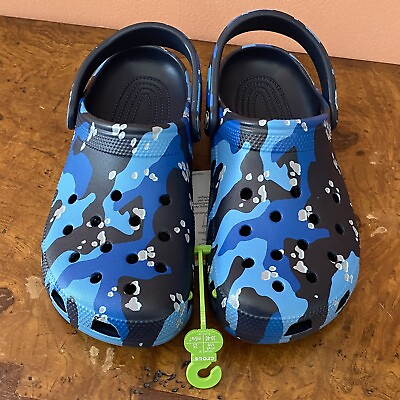 #ad Crocs Classic Printed Camo Clog Sandals Shoes Size Men#x27;s 7 Women’s 9 Blue $42.00