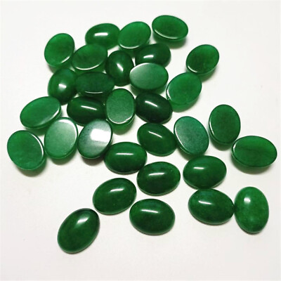 #ad 15x20mm Natural Stone 30pcs Green Jade Oval Bead CAB Cabochon for Jewelry Making $14.24