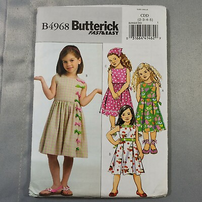 #ad Butterick Pattern B4968 Childs Girls Dress Fast amp; Easy Sleeveless 2 3 4 5 UNCUT $4.89