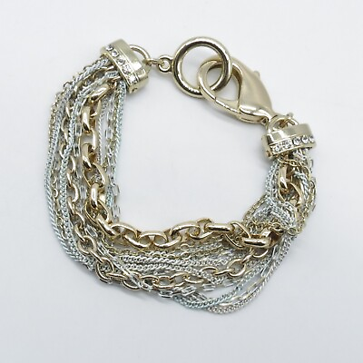 #ad Light Blue Multi Chain Bracelet 7quot; Gold Tone Everyday Fashion Bracelet $9.99
