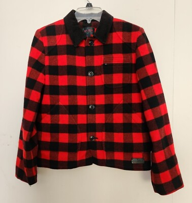 #ad Ralph Lauren quot;Ralphquot; Red Black Buffalo Check Plaid Lined Wool Jacket Size Small $37.99