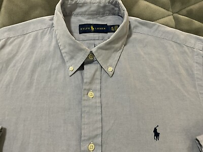 #ad Ralph Lauren Button Down Shirt Mens XL Solid Baby Blue Long Sleeve $16.95