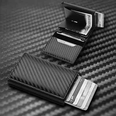 #ad Carbon Fiber Card Holder Wallets Men RFID Black Magic Trifold Leather $12.79