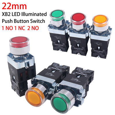 #ad XB2 22mm Illuminated Push Button Switch 24V 220V Momentary 1 NO 1 NC 10A ON OFF $54.85