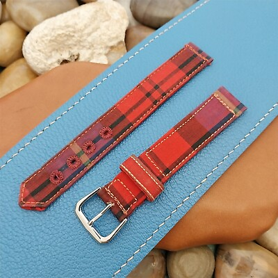 #ad 16mm Red Madras Plaid Tropical nos Classic 1950s Unused Vintage Watch Band $49.00