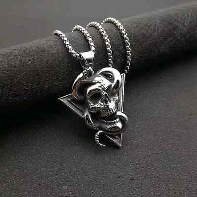 #ad B15 15 Men#x27;s Stainless Steel Biker Snake Devil Punk Skull Pendant Necklace Men $9.99