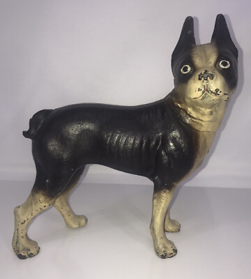 #ad 1920 Antique Hubley ? Boston Terrier Bulldog Cast Iron Door Stop Dog Sculpture $178.00