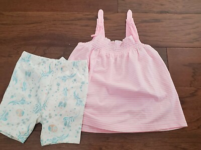#ad NEW Carters Baby Girls 12 Months 2 Piece Pink Tank w Turquoise Floral Shorts Set $14.95