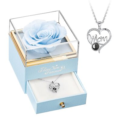 #ad Preserved Real Light Blue Rose with I Love You Mom Necklace Valentines Day G... $43.12