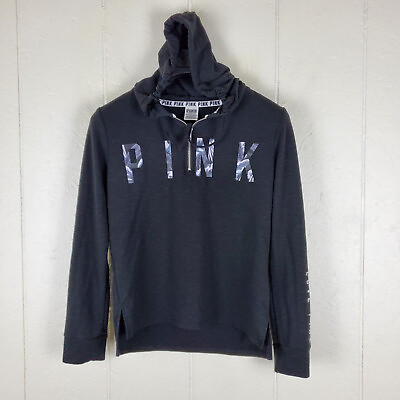 #ad PINK By Victoria Secret Hoodie Womens Extra Small Black Mock Neck Zip Drawstring $10.18