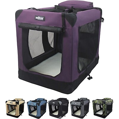 #ad EliteField 3Door Folding Soft Dog Crate Carrying Bag Fleece Bed 42quot; X 32quot; Purple $99.98