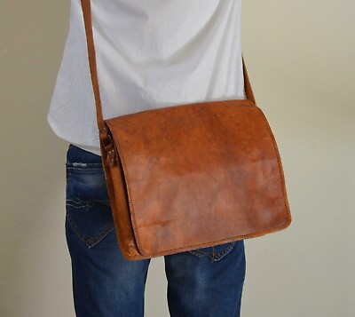 #ad Genuine New Leather Messenger Satchel Shoulder Crossbody Laptop Bag $52.25