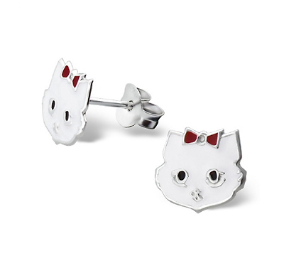 #ad 925 Sterling Silver White Cat Stud Earrings $7.00