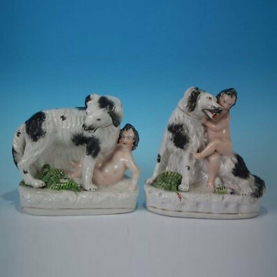 #ad Pair Staffordshire pottery children dog amp; snake figures AU $2735.49