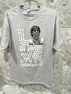 #ad JERZEES Diego Maradona # 9 printed LOVE T shirt print gray size L $11.00