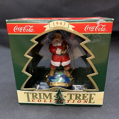 #ad 1995 Coca Cola Ornament Santa Claus With Coke Bottle On Top of the World Soda KG $15.00