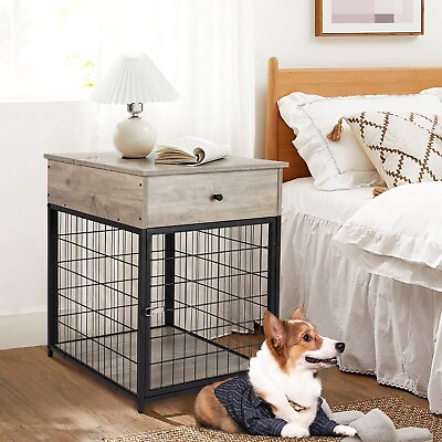 Pet Wooden Furniture Dog Crates Style Wood Kennel End Side Table Drawer Indoor $89.98