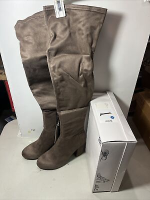 #ad Over The Knee Taupe Microsuede Thigh High Heel Boots Size 7 Tonya A New Day $14.98