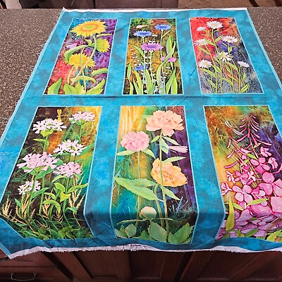 #ad Flower Jewels Panel 30x42 Teresa Ascone Pamp;B Textile Bright Blocks Turquoise $7.99