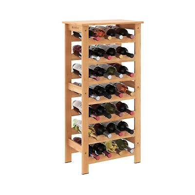 #ad 28 Bottle Standing Floor Wine Storage Rack Tower with Top Shelf Bamboo Wood... $97.62