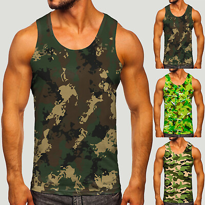 #ad Men Sleeveless Vest T shirt Summer Casual O Neck Camouflage Beach Tank Tops $20.11