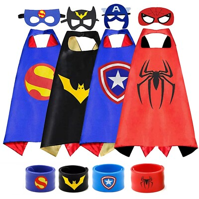 #ad 4 pc Superhero Capes Masks and bracelets Costumes for Kids Dress Up Cosplay $14.99
