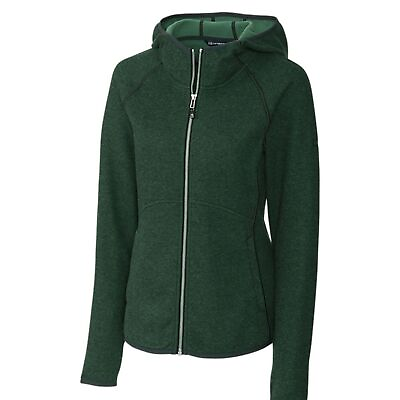 #ad Women#x27;s Jacket Cutter and Buck Sweater Knit Zip Hooded Fleece Hunter Green Sz M $66.00