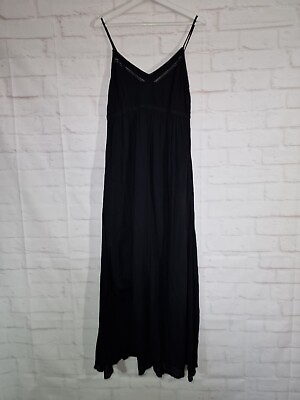 #ad Miss Selfridge Sun Dress Size 12 Black Full Length Maxi Lined Sleeveless Holiday GBP 12.99