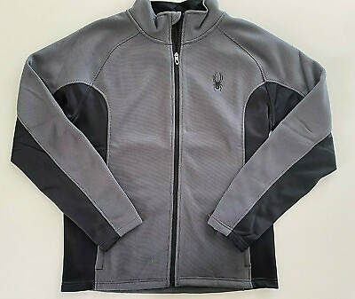 #ad New Spyder Ski Jacket Pullover Cardigan M Gray Black Full Zip Sweater Medium $29.99