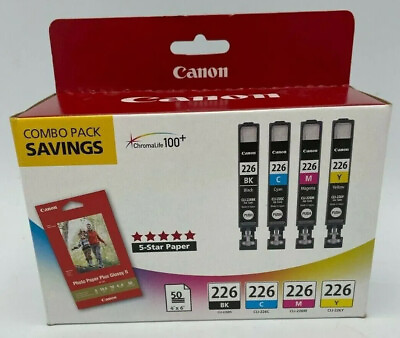 #ad Canon 226 Black Cyan Magenta Yellow Ink Set CLI 226 4546B007 Sealed Retail Box $37.18