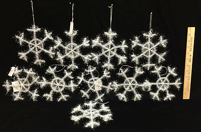 #ad Snowflake Decor Set 10 White Tinsel Fuzzy Indoor Hanging Christmas Winter 6.5quot; $28.99