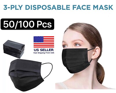 #ad 10 100 PCS Black Face Mask Mouth amp; Nose Protector Respirator Masks US Seller $13.98