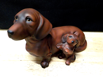 #ad RED BROWN MAMA AND PUPPY DACHSHUND FIGURINE EXCELLENT PREOWNED CONDITION $16.99