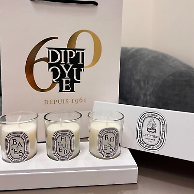 #ad 3x DIPTYQUE Scented Candles 70g 2.4oz Figuier Roses Baies w Box Gifts $33.95
