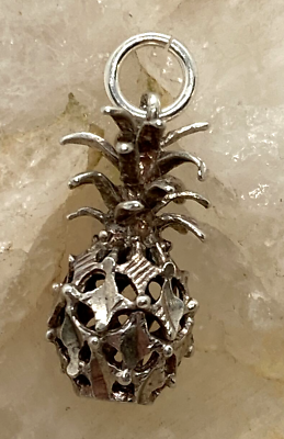 #ad Vintage Pamp;J 925 3D Pineapple Fruit Cut Out Pattern Charm Sterling Silver 1g $17.97