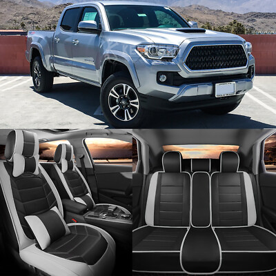 #ad For Toyota Tacoma Leather Car Seat Cover 5 Seat Front Rear Full Set Cushion Gray $159.99