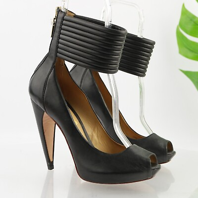 #ad LAMB Gwen Stefani Women#x27;s Pump Size 9 Platform Cone Heel Puff Ankle Strap Black $71.86
