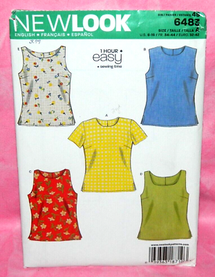 #ad Uncut New Look 1 Hour Easy Misses 6 16 Tops Pattern 6483 Tank Top Blouse Shirt $9.95