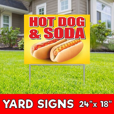 #ad HOT DOG SODA Yard Sign Corrugate Plastic with H Stakes coffee fast food burger $349.50