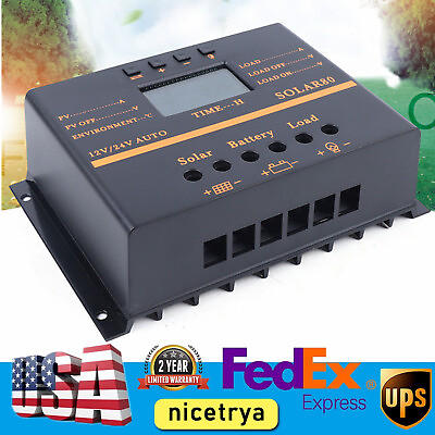 #ad 80A Automatic Solar Panel Charge Controller 12V 24V LCD USB Charger PWM $35.15