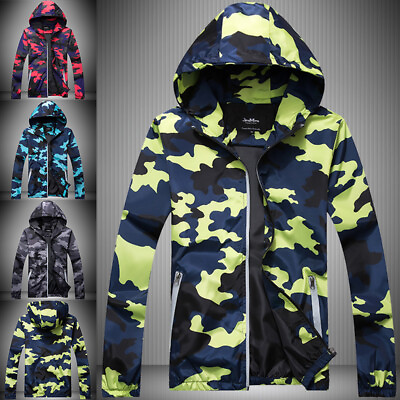 #ad Men Fashion Camo Hooded Casual Jacket Zip Up Outdoor Coat Hoodie Long Sleeve Top $30.96