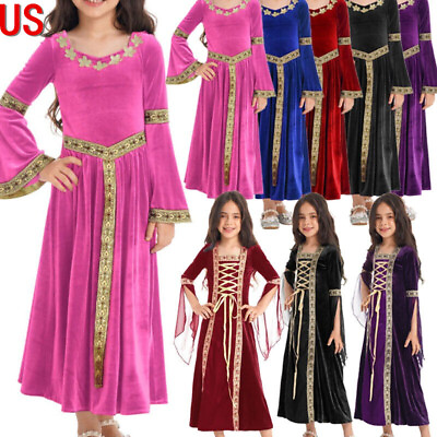 #ad US Kid Medieval Princess Costume Girls Renaissance Royal Court Robe Gown Cosplay $23.36