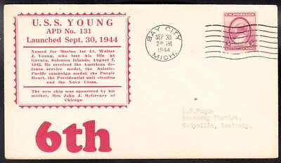 #ad WWII High Speed Transport USS YOUNG APD 131 LAUNCHING Naval Cover C2270 $3.95