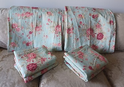 #ad 3 PAIR AVAILABLE 42quot;W x 84quot;T Cottage Cabbage Rose Lined Curtains $39.00